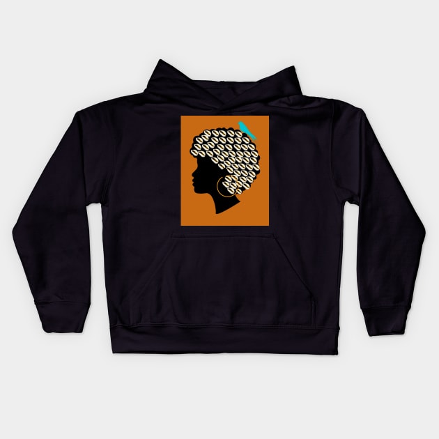 Cowrie Afro with blue bird Kids Hoodie by 4thesoul